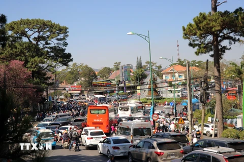 Ngã tư Trần Hưng Đạo nối với đường 3/4 là điểm thường xuyên xảy ra ách tắc tại thành phố Đà Lạt. (Ảnh: Chu Quốc Hùng/TTXVN)
