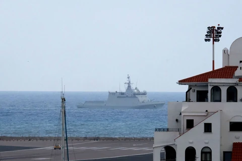 Tàu chiến Tây Ban Nha ở hải phận gần Gibraltar, ngày 17/2. (Nguồn: PA)