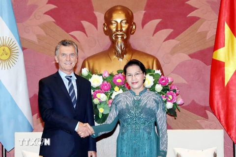 Chủ tịch Quốc hội Nguyễn Thị Kim Ngân hội kiến Tổng thống Argentina Mauricio Macri, thăm cấp Nhà nước tới Việt Nam. (Ảnh: Trọng Đức/TTXVN)