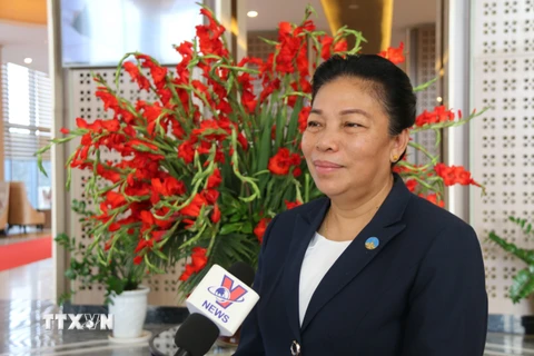 Bà Sounthone Xayachak, Ủy viên Trung ương Đảng, Trưởng ban Đối ngoại Trung ương Đảng Nhân dân cách mạng Lào. (Ảnh: Xuân Tú/TTXVN)