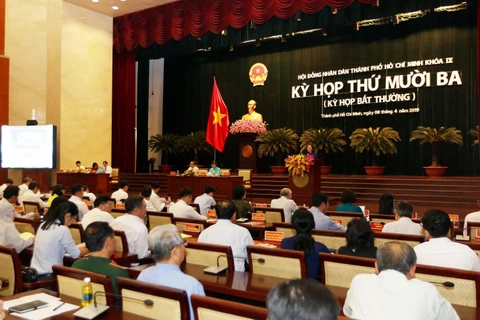 Quang cảnh kỳ họp lần thứ 13 (kỳ họp bất thường) Hội đồng Nhân dân Thành phố Hồ Chí Minh khoá IX, nhiệm kỳ 2016 - 2021. (Ảnh: Thanh Vũ/TTXVN)