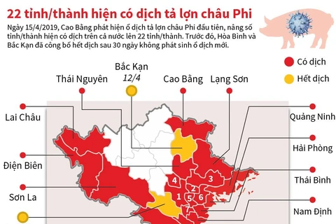 [Infographics] 22 tỉnh, thành phố hiện có dịch tả lợn châu Phi