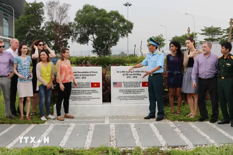 Đoàn thăm khu vực đã xử lý dioxin tại Sân bay quốc tế Đà Nẵng. (Ảnh: Trần Lê Lâm/TTXVN)