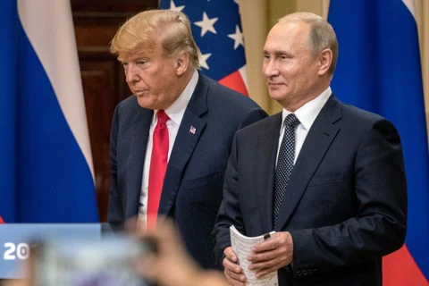 Tổng thống Nga Vladimir Putin và người đồng cấp Mỹ Donald Trump tại cuộc họp báo sau cuộc gặp ở Helsinki, Phần Lan, tháng 6/2018. (Nguồn: Getty Images)