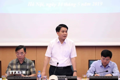 Chủ tịch Ủy ban Nhân dân thành phố Hà Nội Nguyễn Đức Chung phát biểu. (Ảnh: Văn Điệp/TTXVN)