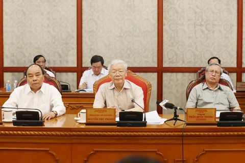 Tổng Bí thư, Chủ tịch nước Nguyễn Phú Trọng chủ trì họp Bộ Chính trị (Ảnh: Trí Dũng/TTXVN)