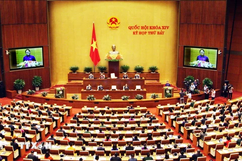 Chủ tịch Quốc hội Nguyễn Thị Kim Ngân đọc diễn văn khai mạc kỳ họp thứ 7, Quốc hội khóa XIV. (Ảnh: Nguyễn Dân/TTXVN)