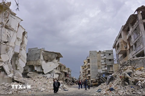 Ảnh tư liệu: Hiện trường đổ nát sau một vụ không kích tại Idlib, tây bắc Syria, ngày 14/3/2019. (Nguồn: AFP/TTXVN)