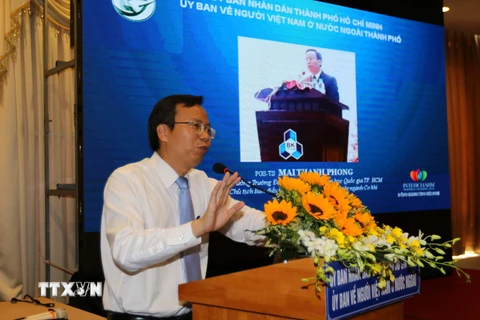 Phó Giáo sư, tiến sỹ Mai Thanh Phong, Hiệu trưởng Trường Đại học Bách Khoa - Đại học Quốc gia Thành phố Hồ Chí Minh phát biểu tại hội nghị. (Ảnh: Thanh Vũ/TTXVN)