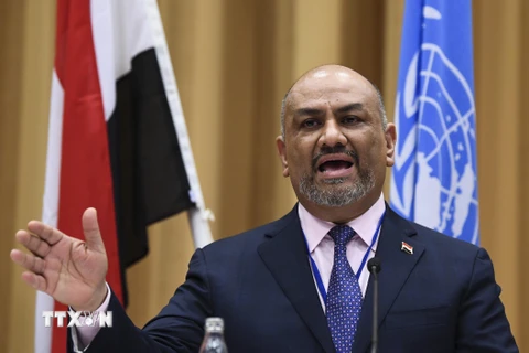 Ngoại trưởng Yemen Khaled al-Yamani trong buổi họp báo sau cuộc tham vấn hòa bình giữa Chính phủ và lực lượng nổi dậy ở Yemen, tại Stockholm, Thụy Điển ngày 13/12/2018. (Nguồn: AFP/TTXVN)