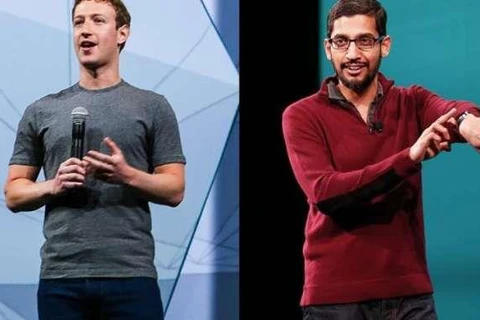 Giám đốc điều hành Google Sundar Pichai và Giám đốc điều hành Facebook Mark Zuckerberg . (Nguồn: Mbugua Njihia)
