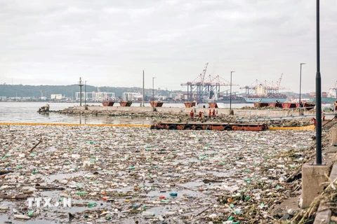 Thu dọn rác thải, chủ yếu là rác thải nhựa, tại cảng Durban, Nam Phi ngày 28/4/2019. (Nguồn: AFP/TTXVN)