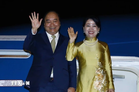 Lễ tiễn Thủ tướng Nguyễn Xuân Phúc và Phu nhân tại sân bay quốc tế Haneda, Tokyo. (Ảnh: Thống Nhất/TTXVN)