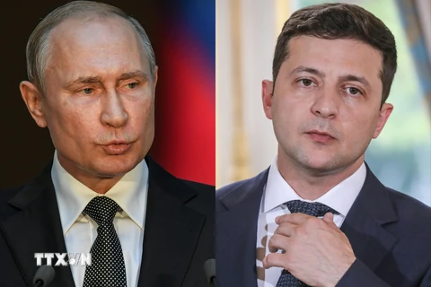 Tổng thống Nga Vladimir Putin (trái) và Tổng thống Ukraine Volodymyr Zelensky (phải). (Nguồn: AFP/TTXVN)