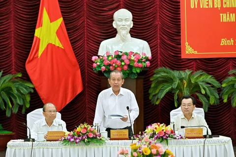 Phó Thủ tướng Chính phủ Trương Hòa Bình phát biểu tại buổi làm việc. (Ảnh: Nguyễn Thanh/TTXVN)