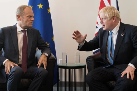 Thủ tướng Anh Boris Johnson và Chủ tịch Hội đồng châu Âu Donald Tusk gặp bên lề phiên họp của Đại hội đồng Liên hợp quốc. (Nguồn: PA)