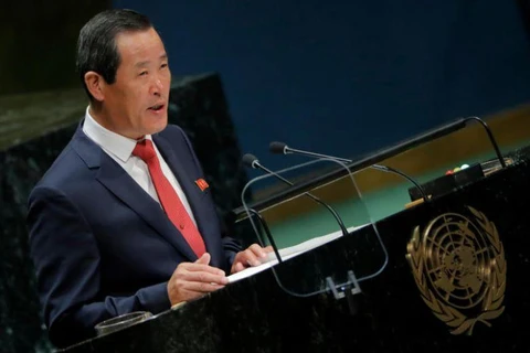 Đại sứ Triều Tiên tại Liên hợp quốc Kim Song phát biểu tại Đại hội đồng Liên hợp quốc. (Nguồn: Reuters)