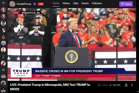 Buổi vận động tranh cử của ông Trump tại Minneapolis, Minnesota được phát trực tiếp trên tài khoản Twitch. (Nguồn: Engadget)
