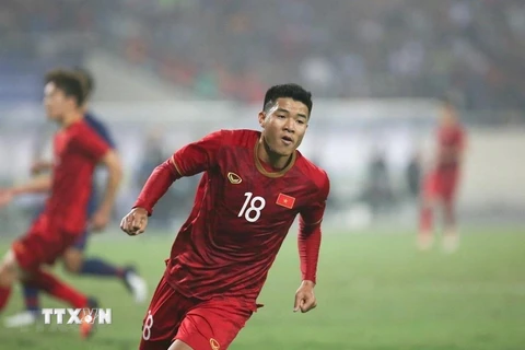 Hà Đức Chinh ghi bàn cho U22 Việt Nam. (Ảnh: Trọng Đạt/TTXVN)