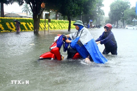 Mưa lớn gây ngập lụt ở Vinh, Nghệ An, ngày 16/10. (Ảnh: Tá Chuyên/TTXVN)