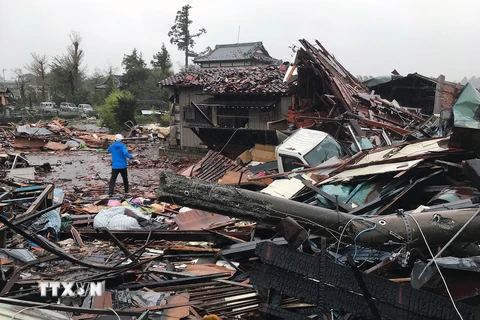 Cảnh tàn phá sau cơn bão Hagibis tại Chiba, Nhật Bản, ngày 12/10. (Nguồn: AFP/TTXVN)