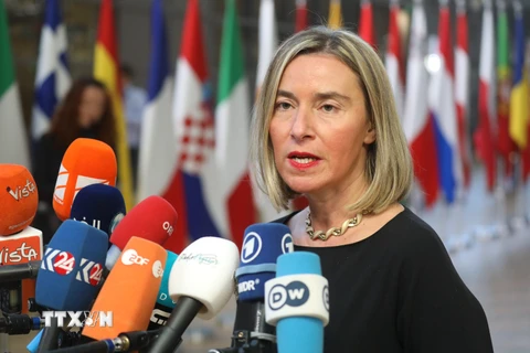 Đại diện cấp cao về chính sách an ninh và đối ngoại của EU, Federica Mogherini tại một cuộc họp báo ở Brussels, Bỉ. (Nguồn: AFP/TTXVN)
