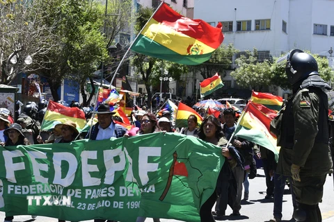 Người dân tham gia cuộc tuần hành ủng hộ Tổng thống Bolivia Evo Morales tại La Paz, ngày 30/10/2019. (Nguồn: AFP/ TTXVN)