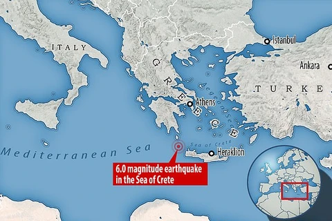 Vị trí khu vực xảy ra động đất. (Nguồn: dailymail.co.uk/)