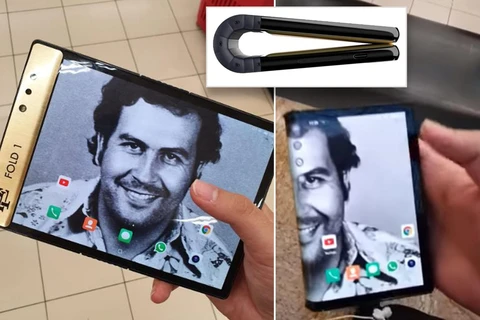 Chiếc điện thoại Escobar Fold 1 với hình nền màn hình là trùm ma túy Pablo Escobar. (Nguồn: Escobar Inc.)