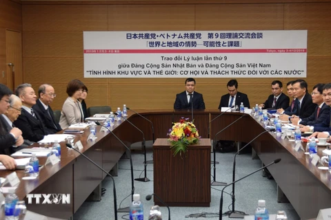 Quang cảnh trao đổi lý luận giữa Đảng Cộng sản Việt Nam và Đảng Cộng sản Nhật Bản. (Ảnh: Đào Thanh Tùng/TTXVN)