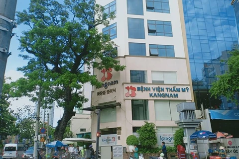 Bệnh viện thẩm mỹ Kangnam tại địa chỉ 84A, đường Bà Huyện Thanh Quan, quận 3, thành phố Hồ Chí Minh, nơi xảy ra một ca tử vong sau phẫu thuật. (Ảnh: Đinh Hằng/TTXVN)