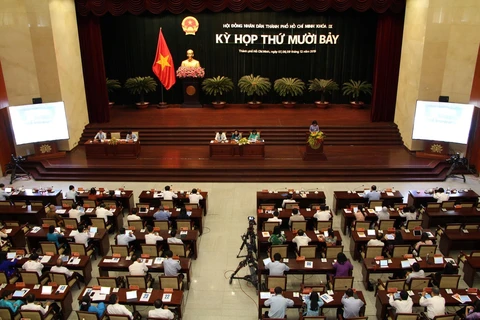 Bế mạc Kỳ họp thứ 17, Hội đồng Nhân dân Thành phố Hồ Chí Minh khóa IX. (Ảnh: Hứa Chung/TTXVN)