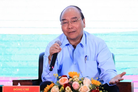 Thủ tướng Nguyễn Xuân Phúc phát biểu tại cuộc đối thoại. (Ảnh: Thống Nhất/TTXVN)