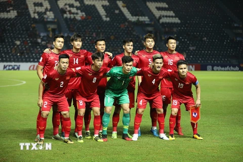 Đội hình ra sân của U23 Việt Nam trong trận đấu với U23 Jordan. (Ảnh: Hoàng Linh/TTXVN)