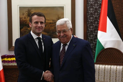 Tổng thống Palestine Mahmoud Abbas đón, hội đàm với người đồng cấp Pháp Emmanuel Macron tại thành phố Ramallah. (Nguồn: Wafa)