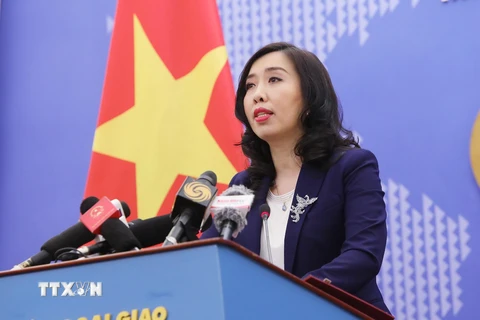 Người phát ngôn Bộ Ngoại giao Lê Thị Thu Hằng thông báo một số hoạt động đối ngoại của Việt Nam trong thời gian tới. (Ảnh: Lâm Khánh/TTXVN)