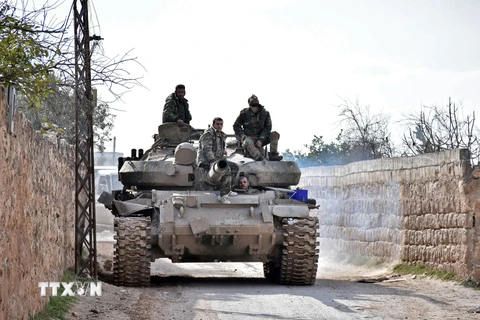 Binh sỹ quân đội Syria triển khai tại Saraqeb, tỉnh Idlib, Syria, ngày 3/2/2020. (Nguồn: AFP/TTXVN)