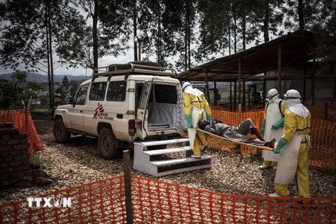 Nhân viên y tế chuyển bệnh nhân nhiễm Ebola tại Butembo, Cộng hòa Dân chủ Congo. (Nguồn: AFP/TTXVN)