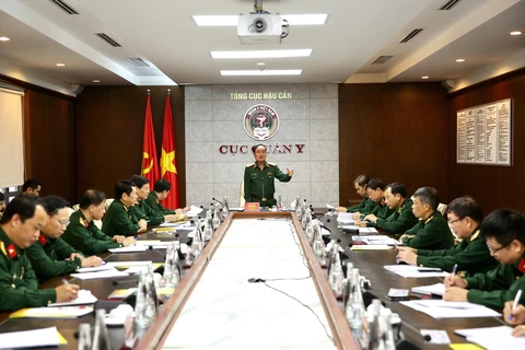 Thượng tướng Trần Đơn, Thứ trưởng Bộ Quốc phòng, Trưởng Ban Chỉ đạo Bộ Quốc phòng chủ trì cuộc họp. (Ảnh: Dương Giang/TTXVN)