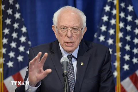 Thượng nghị sỹ bang Vermont Bernie Sanders trong buổi họp báo về kết quả bầu cử sơ bộ ngày "Siêu thứ ba" để lựa chọn ứng viên đảng Dân chủ tham gia cuộc bầu cử Tổng thống Mỹ, tại Burlington, Vermont ngày 11/3/2020. (Nguồn: AFP/TTXVN)
