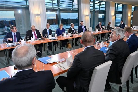 Thủ tướng Đức Angela Merkel tại cuộc họp lãnh đạo các hiệp hội kinh tế và tổ chức công đoàn ở Berlin, Đức, ngày 13/3. (Ảnh: AFP/TTXVN)