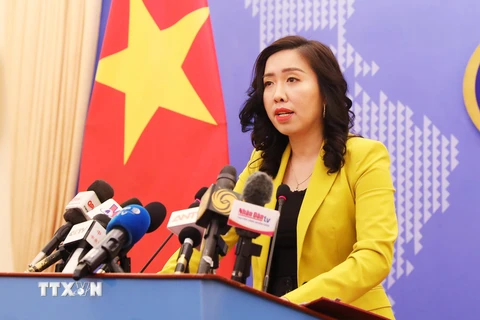 Người phát ngôn Bộ Ngoại giao Lê Thị Thu Hằng thông báo một số hoạt động đối ngoại của Việt Nam. (Ảnh: Lâm Khánh/TTXVN)