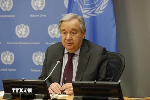 Tổng Thư ký Liên hợp quốc Antonio Guterres phát biểu trong một cuộc họp báo tại New York, Mỹ, ngày 10/3/2020. (Nguồn: THX/TTXVN)