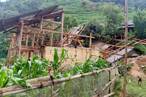 Lốc xoáy gây thiệt hại tại xã Sán Chải (Si Ma Cai). (Nguồn: Báo Lào Cai)