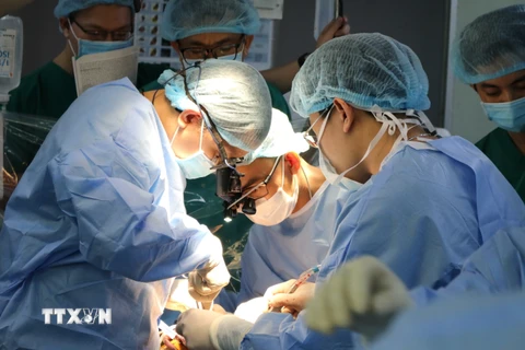 Các bác sỹ Bệnh viện Chợ Rẫy thực hiện phẫu thuật ghép tim. (Nguồn: TTXVN)
