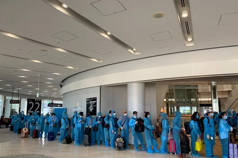 Hơn 340 công dân Việt Nam từ Nhật Bản hạ cánh an toàn tại sân bay quốc tế Đà Nẵng, ngày 5/6. (Nguồn: TTXVN)