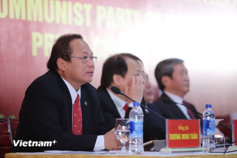 Thứ trưởng Bộ Thông tin và Truyền thông Trương Minh Tuấn phát biểu tại cuộc họp báo. (Ảnh: Minh Sơn/Vietnam+)