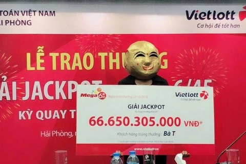 Giải Jackpot sản phẩm Mega 6/45 trị giá 66,6 tỷ đồng vừa được trao cho bà T., đến từ Quảng Ninh. (Ảnh: Vietlott)