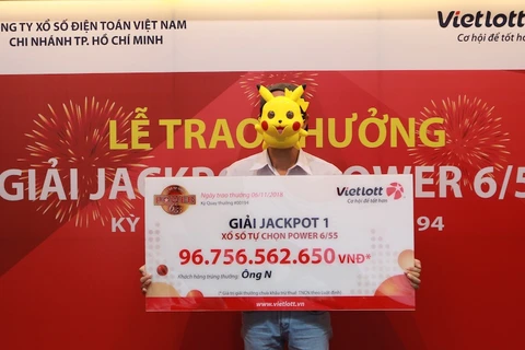 Giải Jackpot 1 sản phẩm Power 6/55 trị giá 96,7 tỷ đồng vừa được trao cho anh N., đến từ Thành phố Hồ Chí Minh. (Ảnh: Vietlott)