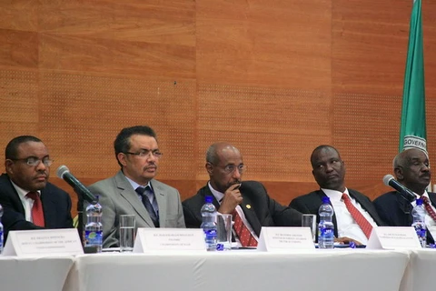 Các đại biểu trong phiên khai mạc vòng đàm phán hòa bình mới về Nam Sudan tại Addis Ababa. (Nguồn: AFP-TTXVN)